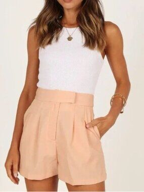 Petal & Pup Bridget Tailored High Waisted Pleated Shorts Peach Medium M